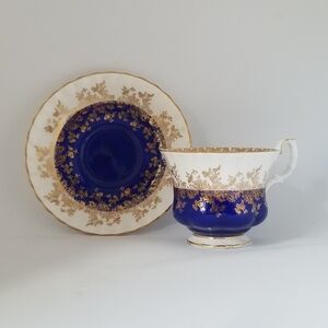 Vintage Royal Albert Regal Series Dark Blue & Gold Cup Saucer Bone China England
